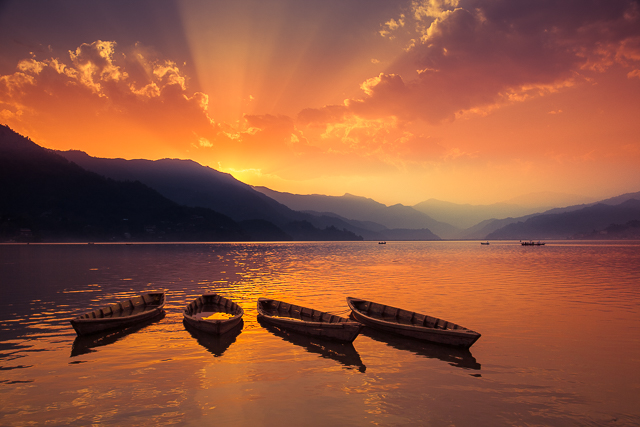 Sunset over Pokhara lake